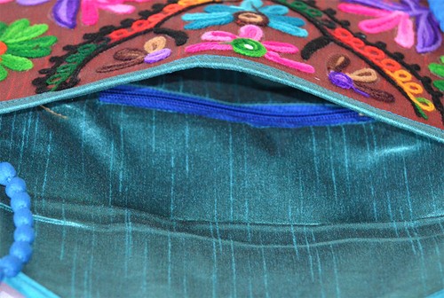 Mirror work Wool Embroidery Cotton Burgundy Purse Clutch Shoulder Bag from India - Picture 6 of 6