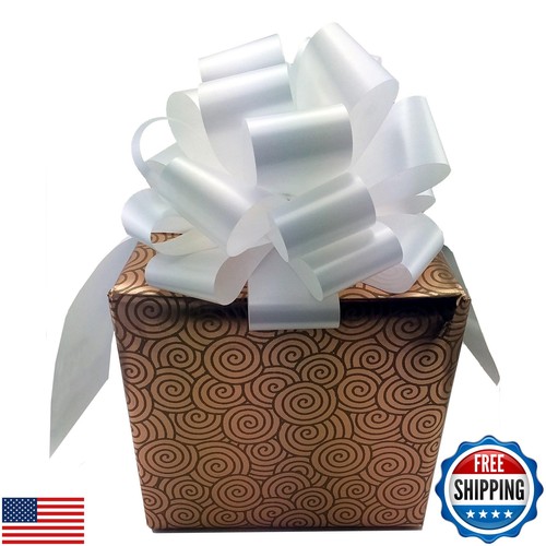 Large White Ribbon Pull Bows - 9" Wide, Set of 6, Wedding Decor, Reception, A - Picture 4 of 5