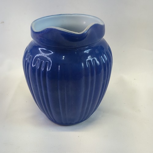 Hazel Atlas Milk Glass Creamer Modertone Colbolt Blue Farm Centerpieces Decor... - Picture 2 of 6