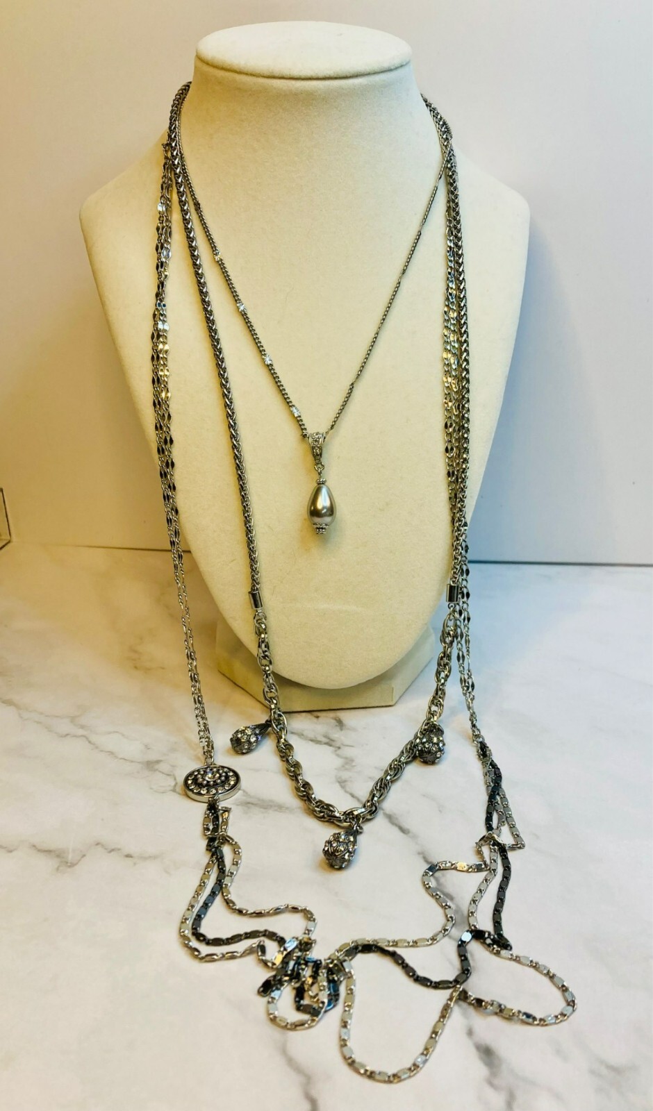 Long WHBM Multi-Layer Silver-Tone Statement Neckl… - image 2