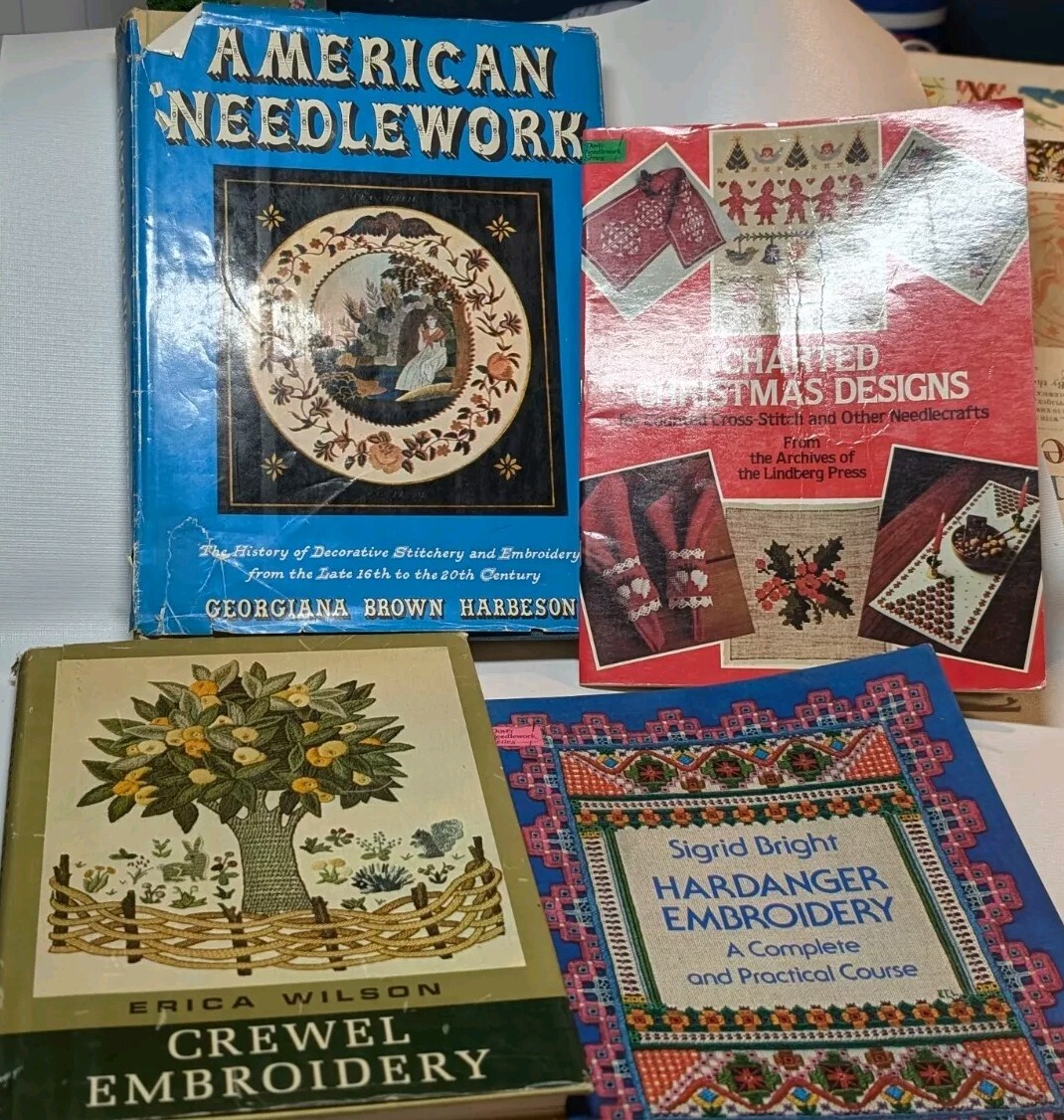 Lot Of 4 Vintage Needlecraft Books Cross Stitch Hardanger Crewel Embroidery