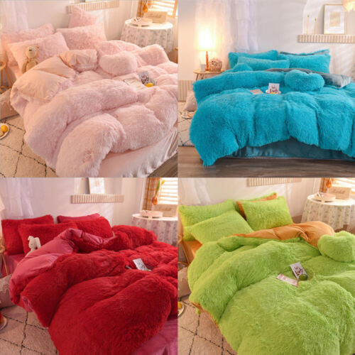 4pc Set Plush Bedding Set Fluffy Fleece Bed Cover Flat Sheet Set Pillowcase Home | eBay