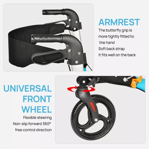 Rollator Walkers with Seat Easy Folding Wheelchair Walking Aid for Adult Elderly - Picture 12 of 12
