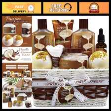 Spa Gift Basket for Women - 9 Piece Vanilla Coconut Bath Set, Luxurious Body Car