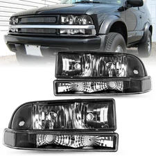 Black Headlights For 1998-2005 CHEVY S10 /BLAZER Bumper Headlamps Left&Right