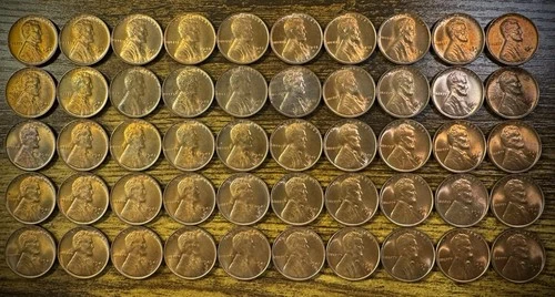 1941-D Lincoln Wheat Cent Mostly Red Uncirculated Roll Of 50 Coins