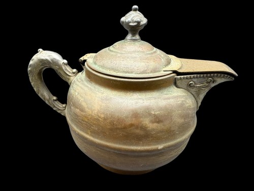 Antique Teapot Copper Britannia Handle Turtle Back 6" x 5" Metal - Picture 1 of 12
