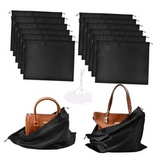 12 Pack Dust Bags for Handbags, Silk Cloth Bag With Drawstring 12 Pack Black