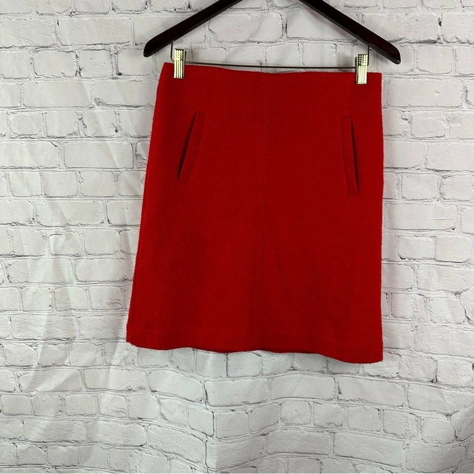 Falda lápiz roja vibrante Ann Taylor mezcla de lana clásica vacaciones talla 4