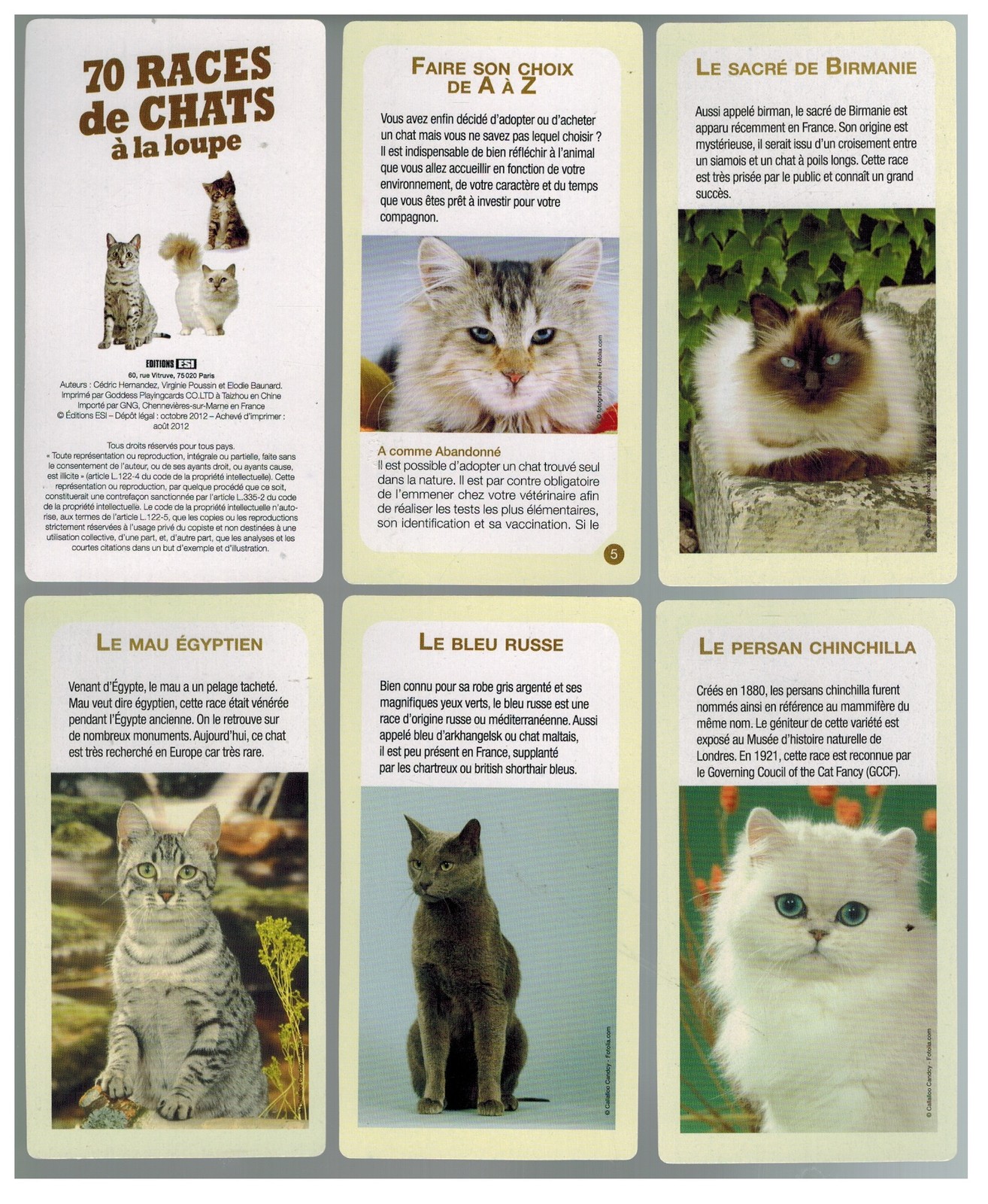 70 Races de Chats Set 78 Cards Edition ESI 2012 Cat Breeds