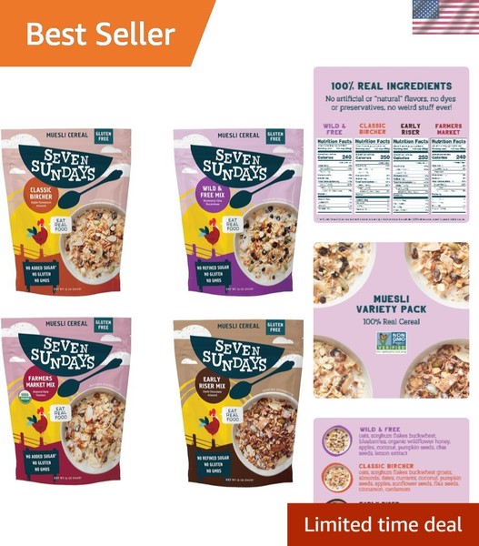 Variedad nutritiva de muesli sin gluten - 4 unidades, bolsas de 12 oz, proteína de origen vegetal