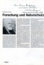 NOBEL PRIZE ZOOLOGIST Konrad Lorenz autograph, signed magazine