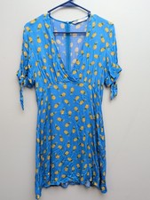 E3 Zara Short Sleeve Pineapple Print Mini Dress Empire Waist Flowy Sz S