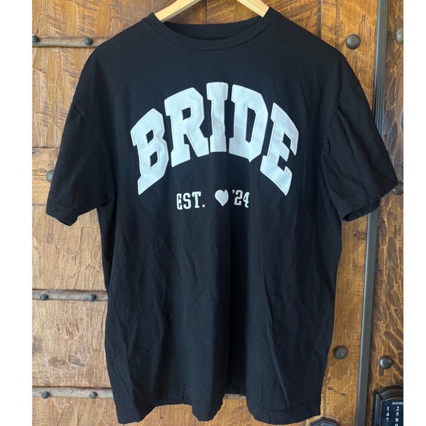 Anthropologie Bride Est 2024 Graphic T-Shirt Black White Varsity Applique L