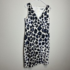 David Meister Dress Womens 10 Multicolor Animal Print V Neck Sheath Sleeveless