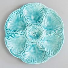 Vintage French Gien Turquoise Aqua Blue-Green Majolica Oyster Plate, circa 1950