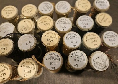 23 Vint. Kreinik Metallic Mini Rolls of Iron-On Fine Braid Thread/Many Colors/ B
