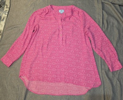 Size XL- CeCe Top Womens Pink Floral Blouse V Neck Sleeve 