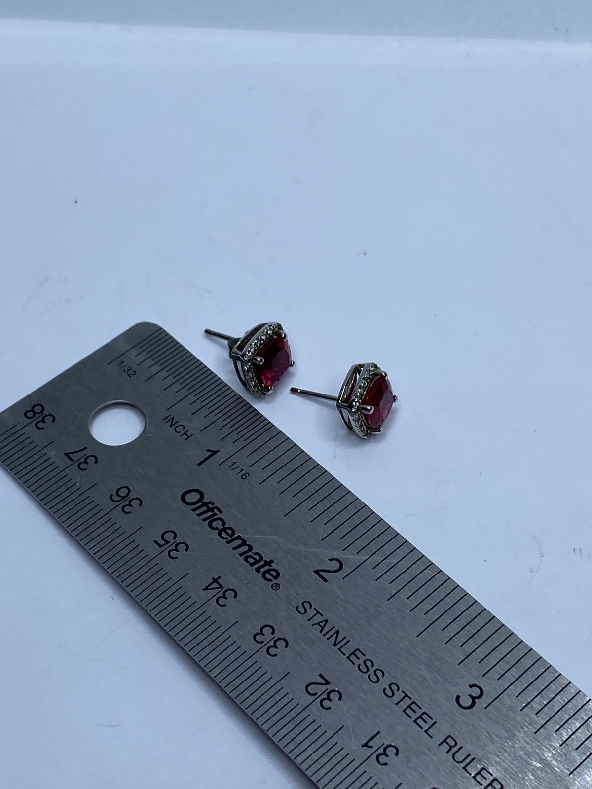 Sterling Silver Ruby Like Diamond Stud Earrings 2… - image 8