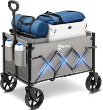 Heavy Duty Wagon with Big Wheels, Foldable Cart with 220LBS Capacity, Utility Li