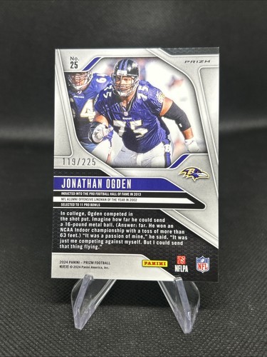 2024 Panini Prizm #25 Jonathan Ogden /225 Purple Ice SP Baltimore Ravens Card - Picture 2 of 2