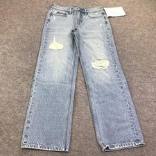 Aeropostale HR Baggy Wide Leg Jeans Teens 6 Blue Med Wash Destroyed Denim 30x30