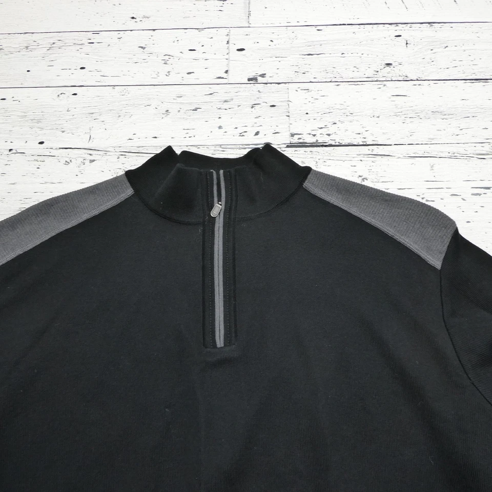 St Croix Sweater Mens 2XL Black Gray Quarter Zip Elbow Patch USA Made - Image 2 of 4