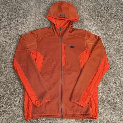 Helly Hansen Hoodie Mens M Orange Full Zip Hooded Fleece Pockets Adjustable Logo