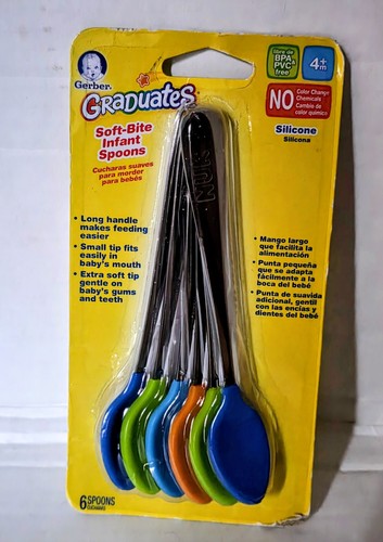 Gerber Graduates Cucchiai Neonati Morbidi Punte Silicone Età 4 Mo+ Set di 6 Nuovi con scatola - Foto 1 di 2