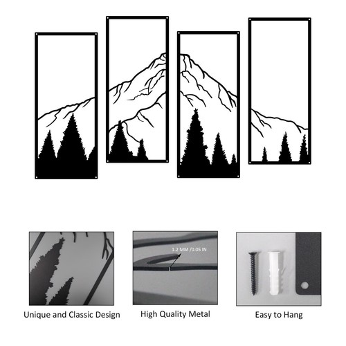 4 Pcs Metal Mountain and Forest Wall Decor Line Drawing Wall Art Abstract Min... - Picture 3 of 7