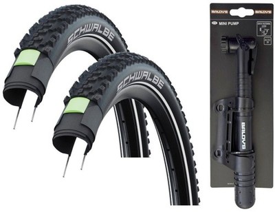2x Schwalbe SMART SAM PLUS 29 x 1.85 P-Resistant Fahrradreifen + Baldys Mini Pumpe