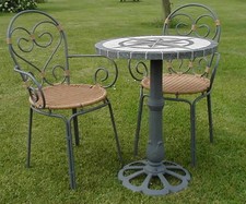WROUGHT IRON GARDEN / BISTRO SET GRANITE RESIN TABLE 2 MATCHING CHAIRS