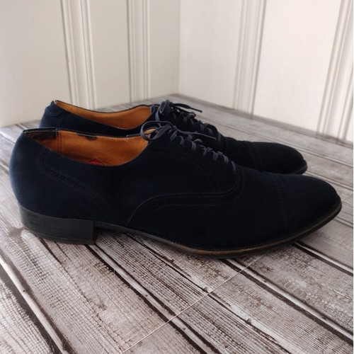 Scarpe Oxford vintage anni 40 Stetson Old Masters Saratoga blu scuro scamosciate punta a cappuccio uomo 10 - Foto 5 di 16