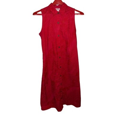 Vintage 70s Good Times Hawaii Dress XL Red Sleeveless Button Front Floral Print