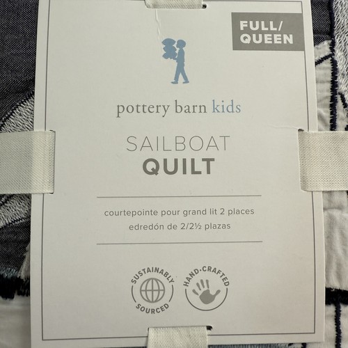 POTTERY BARN KIDS SAILBOAT APPLIQUES QUILT, F/Q HAND-STITCHED COTTON NAUTICAL - Picture 9 of 12