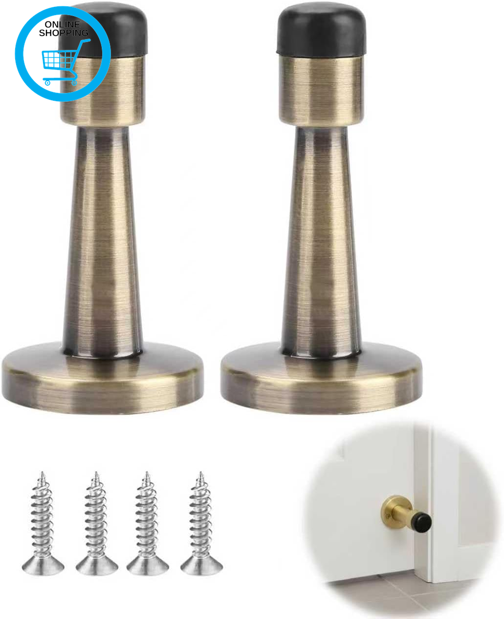 2 Pcs Brass Door Stop, Door Stoppers for Skirtings, Antique Brass Door Stoppers
