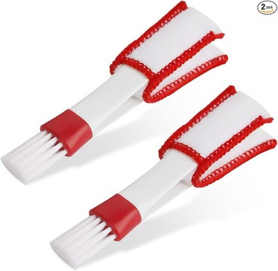 2-Pack Mini Vent Dusting Brush, Dual-Ended Microfiber Duste Color: Red & White