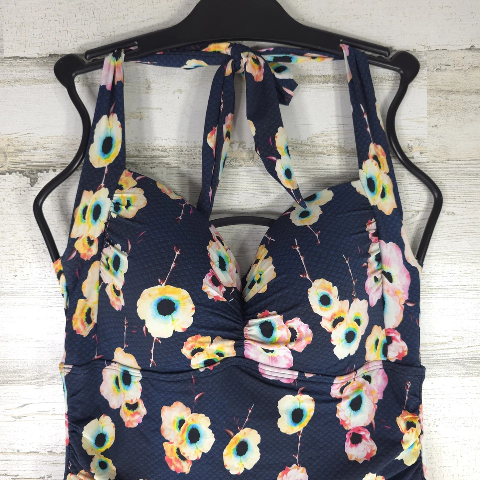 TRAJE DE BAÑO AZUL DE UNA PIEZA SEAFOLLY MUJER TALLA 10 CABAÑA ROSA HALTER Foto 4 de 4