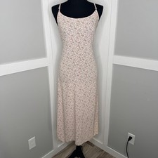 Aeropostale Floral Midi Dress Womens Small Pink Viscose Back Tie Slit 3061