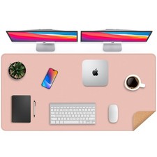 47x23.6 Inch Cork Desk Mat DualSided PU Leather Pad Pink Waterproof Mouse