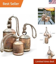 Set of 3 Metal Christmas Bells for Decoration Rustic Brass Gold Large Bell Co...