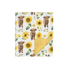 Highland Cow Sunflower Mink Baby Blankets Dotted Backing Girls Shower Gift, W...