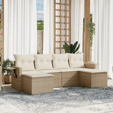 Garden Sofa Set Beige Poly Rattan Large Modular Garden Sofa Set