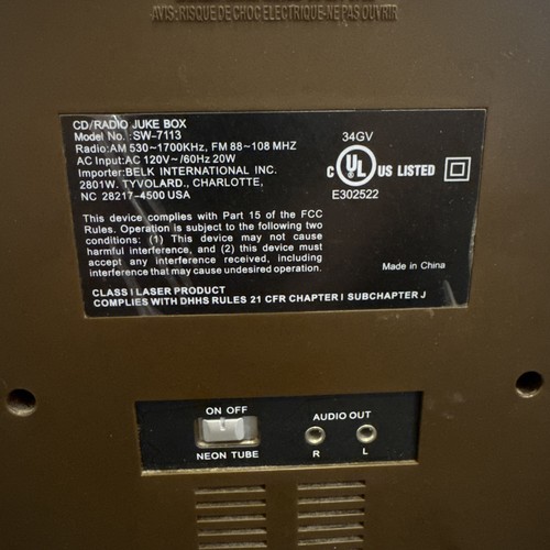 CD Radio Juke Box Model SW-7113 WORKS - Picture 5 of 6