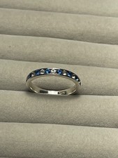 Blue  White Eternity Ring 925 Sterling SIlver 2.0 grams Size 7.25