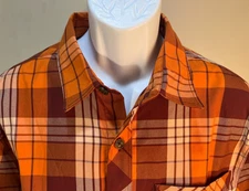 AKHG Alaskan Hardgear Duluth Trading Co. Men's orange & burgundy l/s shirt L