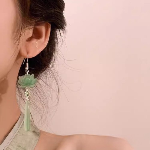 1 Par Exquisitos Pendientes Borla Jade Loto Pendientes Hanfu Colgantes Accesorios - Imagen 4 de 6