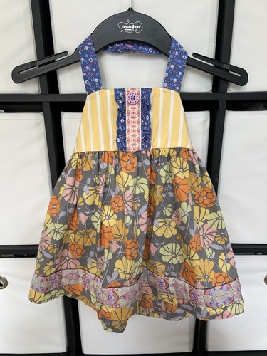 Matilda Jane Girl's 4 Halter Baby Doll Top Yellow Blue Striped Flower Ruffle