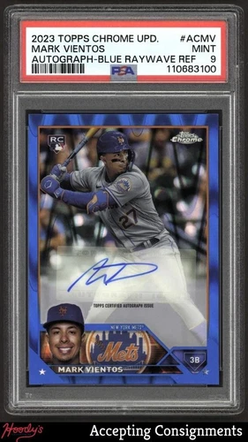 2023 Topps Chrome Update Blue Raywave Mark Vientos RC ROOKIE AUTO 061/150 PSA 9
