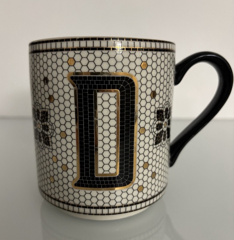Anthropologie Honeycomb Gold Black Mosaic Tile Monogram  “D” Coffee Mug